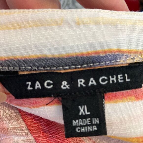 Zac & Rachel Striped Multicolor Button-down airy longer blouse or tie at waist - Picture 9 of 12